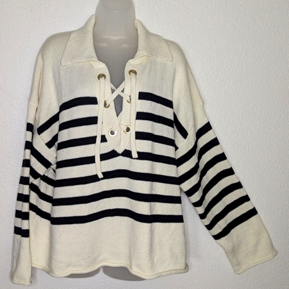 Maurice's Stripe Oversized Lace Up Front Collar‎ Sweater Size 2X NWT - Picture 12 of 12
